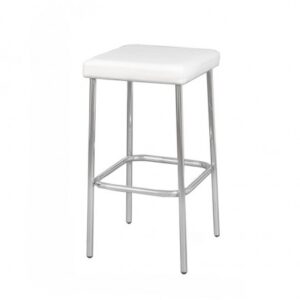 BS-002 | SQ NO BACK BARSTOOL CHROME LEGS WITH WHITE SEAT