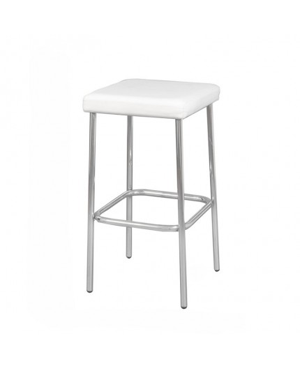 BS-002 | SQ NO BACK BARSTOOL CHROME LEGS WITH WHITE SEAT
