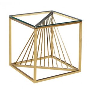 ET-063 | TWIST END TABLE GOLD FRAME WITH CLEAR GLASS TOP
