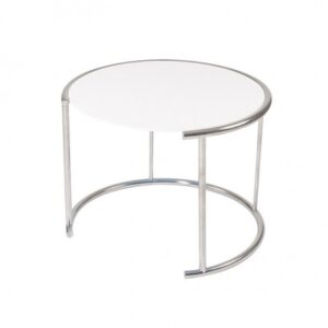 ET-011 | ROUND BRUSHED FRAME END TABLE WHITE GLASS
