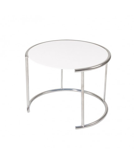 ET-011 | ROUND BRUSHED FRAME END TABLE WHITE GLASS
