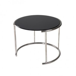 ET-012 | ROUND BRUSHED FRAME COFFEE TABLE BLACK GLASS