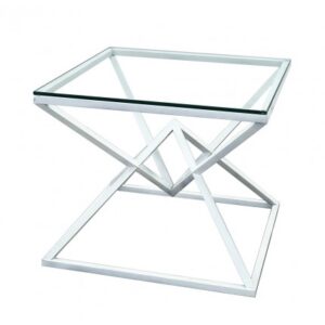 ET-051 | GEO DIAMOND END TABLE WHITE FRAME WITH CLEAR PLEXI TOP
