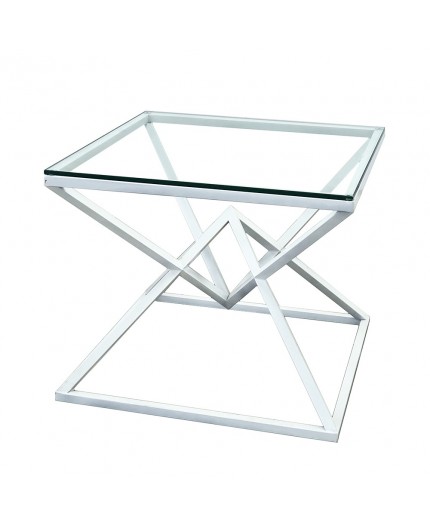ET-051 | GEO DIAMOND END TABLE WHITE FRAME WITH CLEAR PLEXI TOP