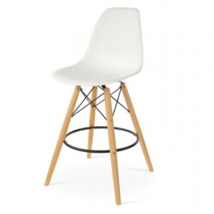 BS-068 | EIFFEL BARSTOOL ARMLESS NATURAL WOOD LEGS WITH WHITE SEAT