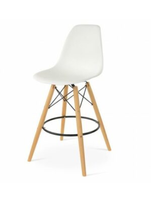 BS-068 | EIFFEL BARSTOOL ARMLESS NATURAL WOOD LEGS WITH WHITE SEAT