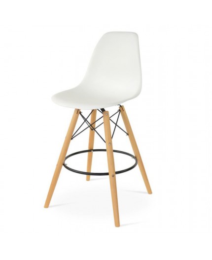 BS-068 | EIFFEL BARSTOOL ARMLESS NATURAL WOOD LEGS WITH WHITE SEAT