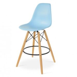 BS-069 | EIFFEL BARSTOOL ARMLESS NATURAL WOOD LEGS WITH BLUE SEAT