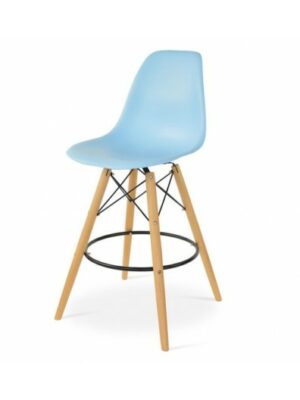BS-069 | EIFFEL BARSTOOL ARMLESS NATURAL WOOD LEGS WITH BLUE SEAT