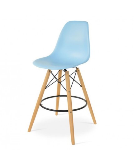BS-069 | EIFFEL BARSTOOL ARMLESS NATURAL WOOD LEGS WITH BLUE SEAT