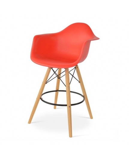 BS-077 | EIFFEL BARSTOOL WITH ARMS NATURAL WOOD LEGS WITH RED