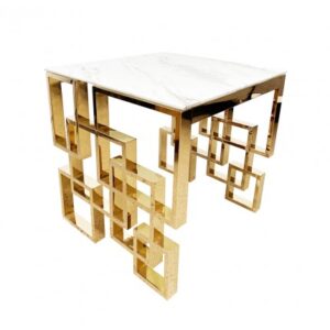 ET-066 | ARIA GOLD END TABLE WITH WITH MARBLE GLASS TOP