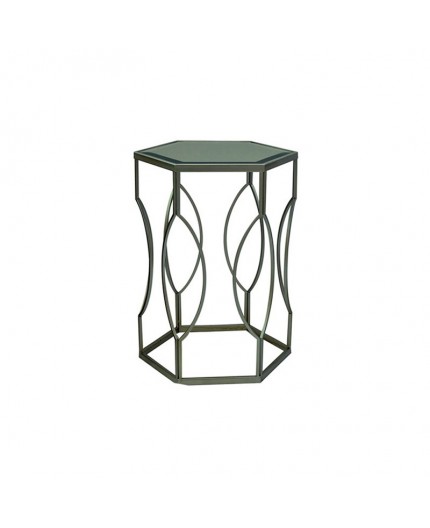 ET-CASUAL-053 | SMALL SILVER FRAME SIDE TABLE WITH MIRRORED TOP