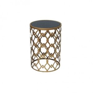 ET-CASUAL-057 | SMALL GOLD FRAME ACCENT TABLE BLACK GLASS TOP