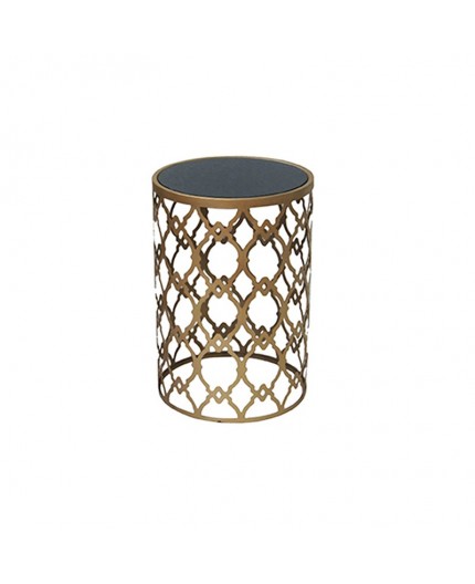 ET-CASUAL-057 | SMALL GOLD FRAME ACCENT TABLE BLACK GLASS TOP
