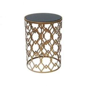 ET-CASUAL-058 | LARGE GOLD FRAME ACCENT TABLE BLACK GLASS TOP