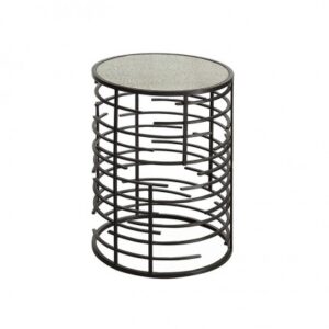 ET-CASUAL-059 | SMALL BLACK FRAME ACCENT TABLE ANTIQUE MIRROR TOP