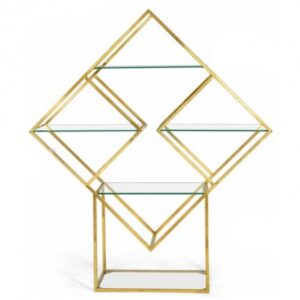 BAR-056 | GEO DIAMOND WINE SHELF GOLD FRAME GLASS SHELF