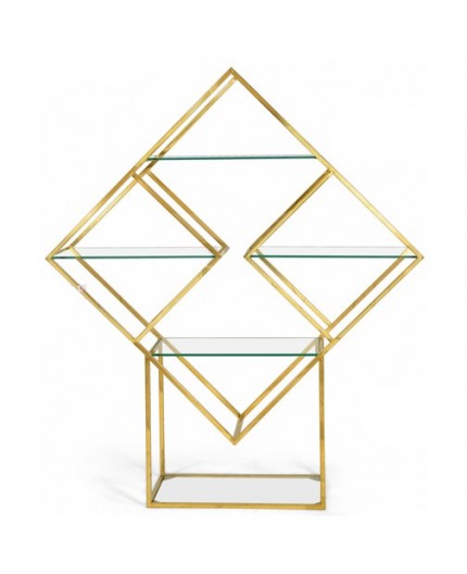 BAR-056 | GEO DIAMOND WINE SHELF GOLD FRAME GLASS SHELF