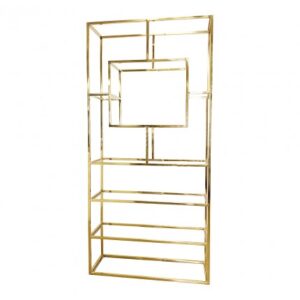 BAR-058 | GEO SQUARE WINE SHELF GOLD FRAME CLEAR PLEXI