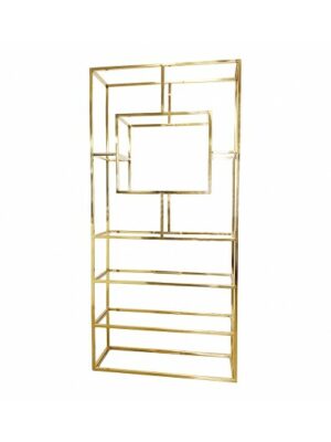 BAR-058 | GEO SQUARE WINE SHELF GOLD FRAME CLEAR PLEXI
