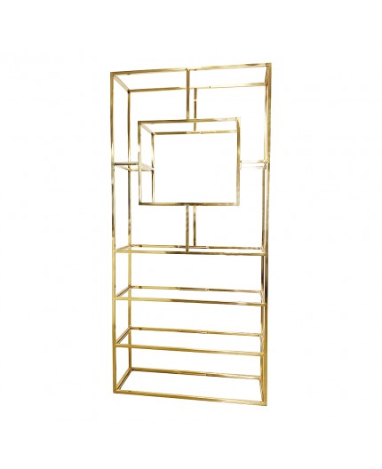 BAR-058 | GEO SQUARE WINE SHELF GOLD FRAME CLEAR PLEXI