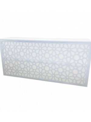 BAR-059 | 8FT GEO FLOWER BAR WHITE FRAME WHITE PLEXI