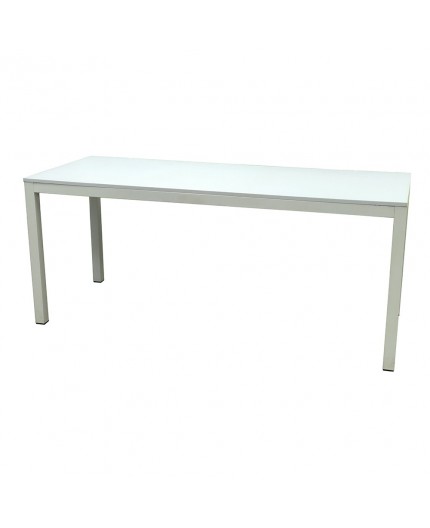 CASUAL-072 | 6FT WHITE FRAME DINING TABLE SEAMLESS WITH PLEXI TOP