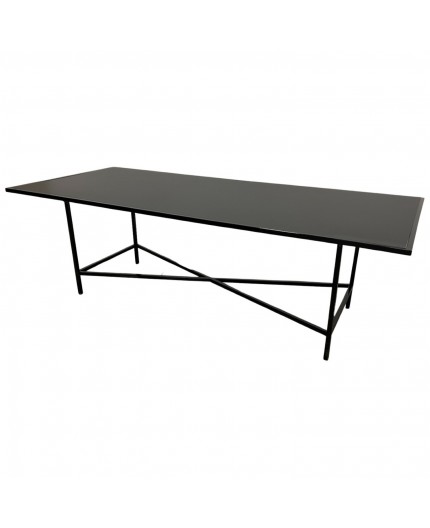 CASUAL-130 | 8FT RECTANGULAR BLACK FRAME DINING TABLE WITH PLEXI TOP