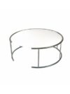 CT-005 | LARGE ROUND BRUSHED FRAME COFFEE TABLE WHITE GLASS TOP