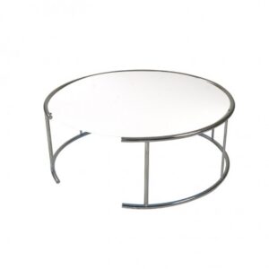 CT-005 | LARGE ROUND BRUSHED FRAME COFFEE TABLE WHITE GLASS TOP