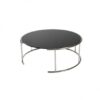 CT-006 | LARGE ROUND BRUSHED FRAME COFFEE TABLE BLACK GLASS TOP