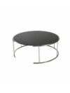 CT-006 | LARGE ROUND BRUSHED FRAME COFFEE TABLE BLACK GLASS TOP