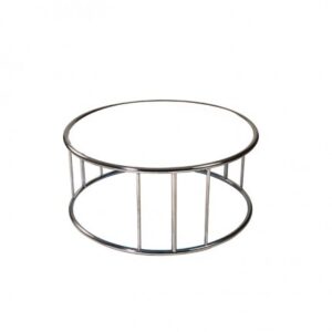 CT-007 | SMALL ROUND BRUSHED FRAME COFFEE TABLE WHITE GLASS TOP
