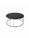 CT-008 | SMALL ROUND BRUSHED FRAME COFFEE TABLE BLACK GLASS TOP
