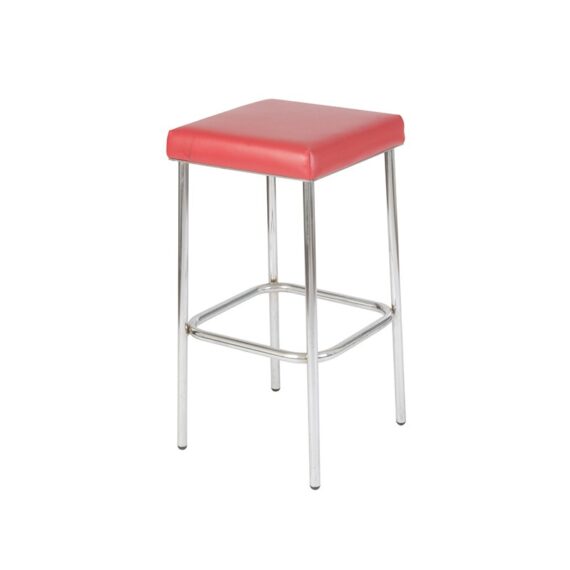 BS-018 | SQ NO BACK BARSTOOL CHROME LEGS WITH RED SEAT
