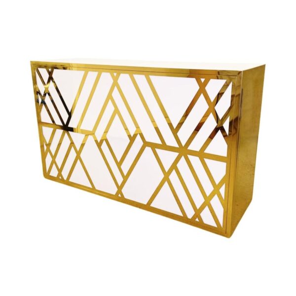 BAR-065 | 6FT GEO GEM BAR GOLD FRAME BAR WHITE PLEXI