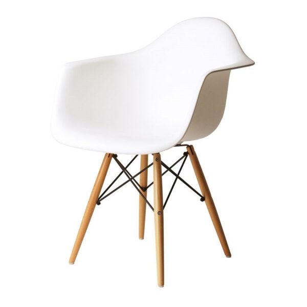 CH-056 | EIFFEL CHAIR WHITE SEAT & ARMS WOOD LEGS