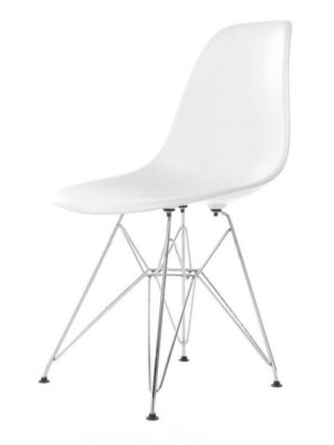 CH-057 | EIFFEL CHAIR ARMLESS WHITE SEAT CHROME LEGS