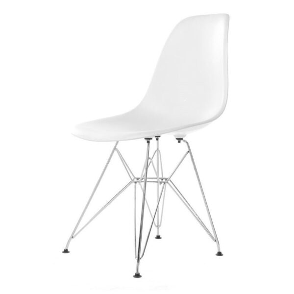 CH-057 | EIFFEL CHAIR ARMLESS WHITE SEAT CHROME LEGS