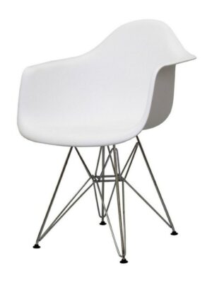 CH-058 | EIFFEL CHAIR WHITE SEAT & ARMS CHROME LEGS