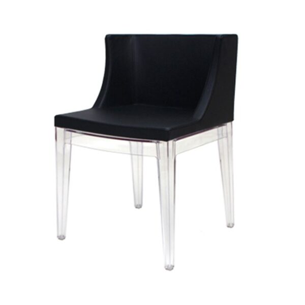 CH-019 | PS DINING CHAIR BLACK LEATHER WITH CLEAR ACRYLIC LEGS