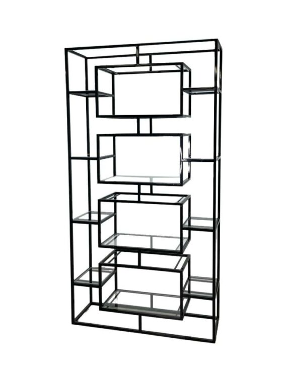 BAR-082 | GEO RECTANGULAR WINE SHELF BLACK FRAME BLACK PLEXI