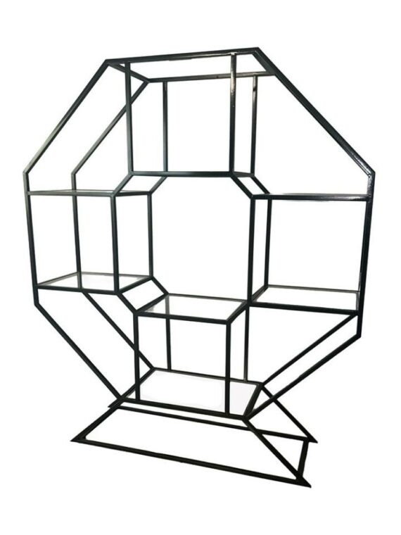 BAR-083 | GEO OCTAGON WINE SHELF BLACK FRAME BLACK PLEXI