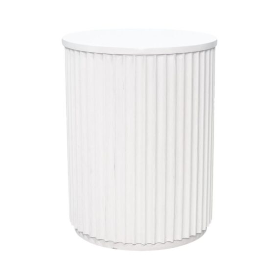 ET-073 | SYDNEY FLUTED ROUND END TABLE WHITE WOOD