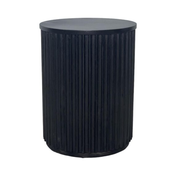 ET-074 | SYDNEY FLUTED ROUND END TABLE BLACK WOOD