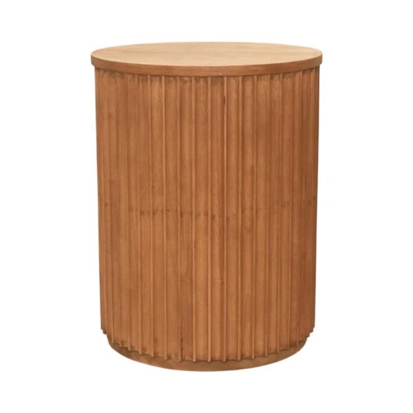 ET-075 | SYDNEY FLUTED ROUND END TABLE NATURAL WOOD
