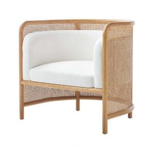 SS-623 | NAPA NATURAL CANE SINGLE CHAIR WHITE LINEN FABRIC