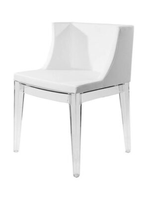 CH-007 | PS DINING CHAIR WHITE LEATHER WITH CLEAR ACRYLIC LEGS