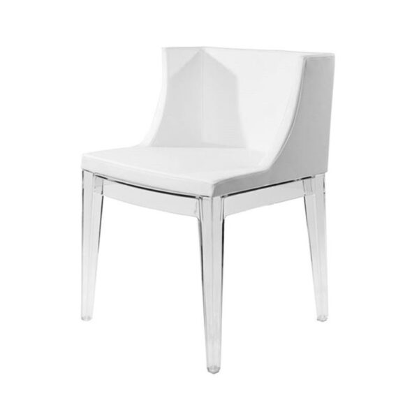 CH-007 | PS DINING CHAIR WHITE LEATHER WITH CLEAR ACRYLIC LEGS